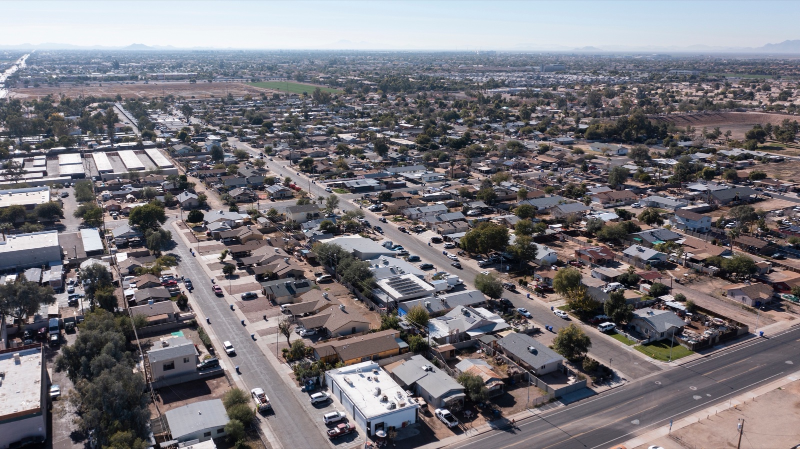 Palm-lined street in downtown Chandler, Arizona